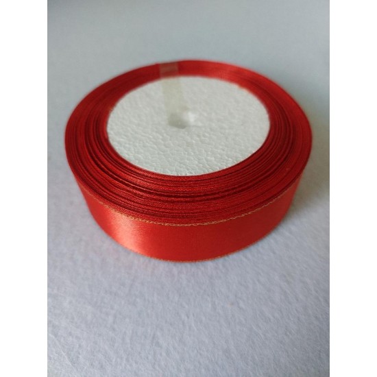 Лента атласная с золот.люрексом/ ш.25мм/ цв.красный/ 22,8 м в рулоне